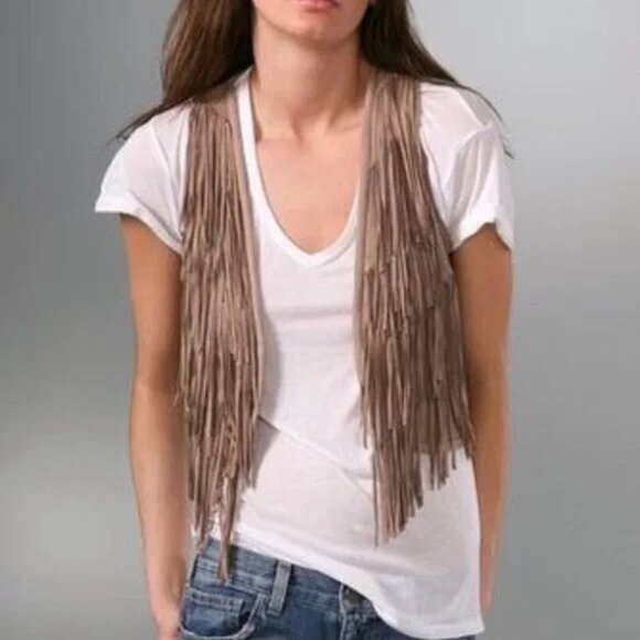 TORN by RONNY KOBO Vintage Leather Suede Fringe Vest Rodeo Western Top - Picture 2 of 6